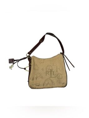 Ralph Lauren Beige Canvas Shoulder Bag with Dark Brown Leather Trim